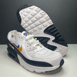 Nike Air Max 90 GS Double Swoosh White Black Gold Royal FJ4592-100 Size 6Y